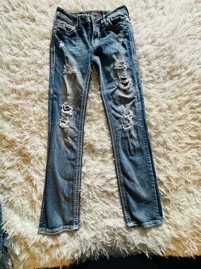 Rock Revival Distressed Dark Blue Skinny Jeans